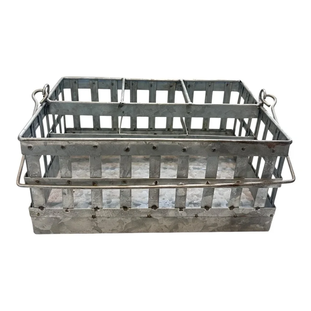 Galvanized Metal Caddy Basket with Handle Utensil Napkin Condiments‎ Farmhouse